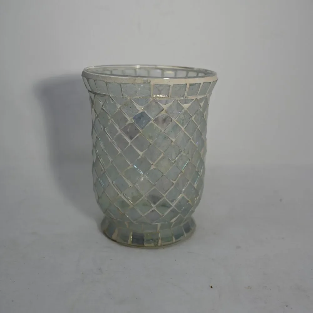 Iridescent Mosaic Glass Votive Candle Holder Mother of Pearl Tea Light Cup